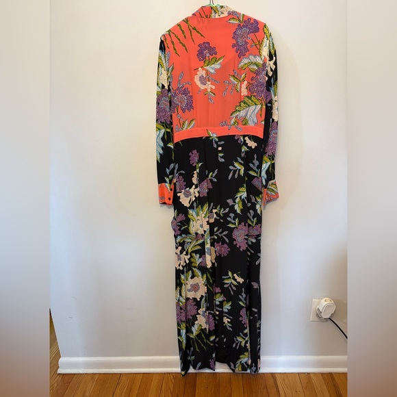 Diane Von Furstenberg Coral and Black Floral Long Sleeve Dress - Picture 2 of 3